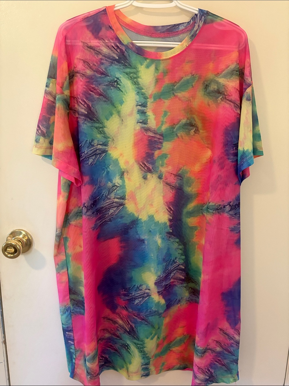 1x Vibrant Tie-Dye Short Sleeve bathing, suit cover up Pink, Blue, Green, Yellow